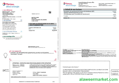 France Total Direct Energie business utility bill template in Word and PDF formats1